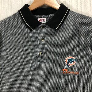 True Fan Miami Dolphins Polo‎ Shirt Mens Large Black White Pattern NFL